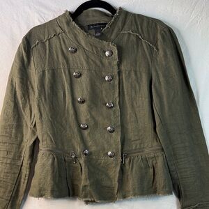INC International Concepts Olive Double-Breasted Peplum Jacket